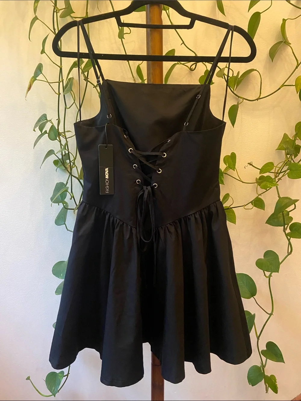 Edgy Black Poplin Mini Dress - Picture 3 of 11